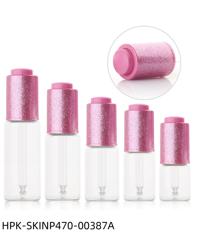 Glass Bottle with Glittered Pink Push-button Pipette Cap